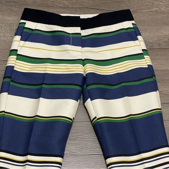 J. Crew skimmer striped ankle pants Ivory Blue Green Yellow Black size 0. - Picture 4 of 9